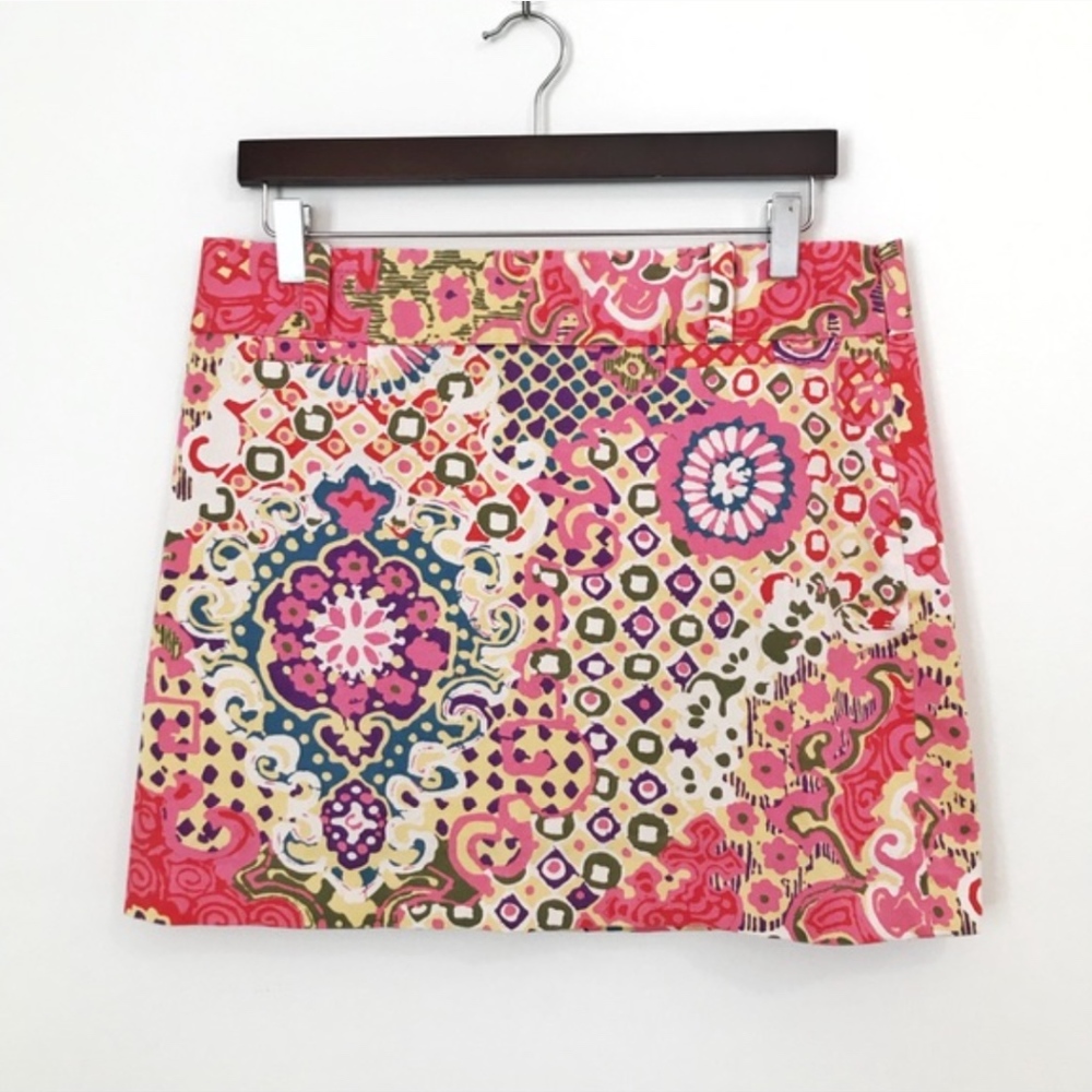 J Crew Pink Print Stretch Mini Skirt Size 8 Cotton